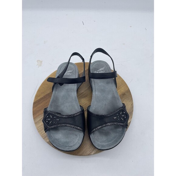 Dansko Blythe Sandals Womens 6.5 Black Leather Slingback Wedge Comfort - Picture 3 of 10